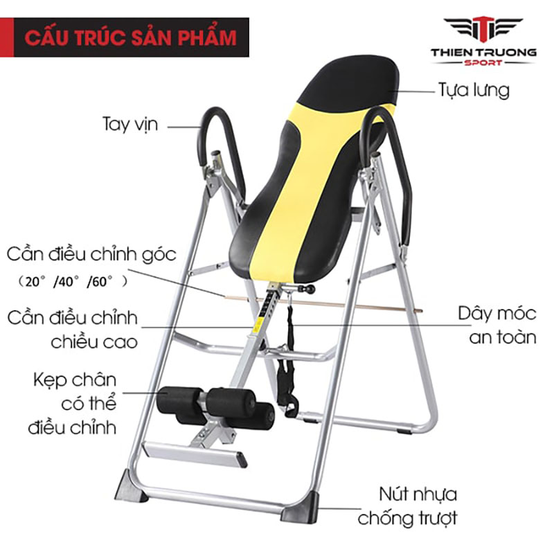 Ghế tập dốc ngược 02Q 9 Ghế tập dốc ngược 02Q được cấu tạo đầy đủ, chắc chắn, chịu được tải trọng tối đa lên tới 136kg