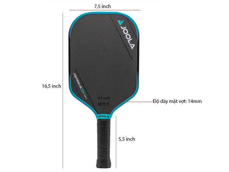 Vợt Pickleball Joola Ben Johns Perseus 3S 14mm 4 Kích thước vợt Pickleball Joola Ben Johns Perseus 3S 14mm