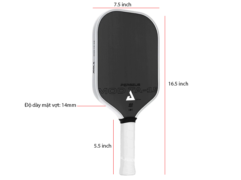 Vợt Joola Perseus 14mm Mod TA-15 Pro Player Edition 4 Kích thước vợt pickleball Joola Perseus 14mm Mod TA-15 Pro Player Edition