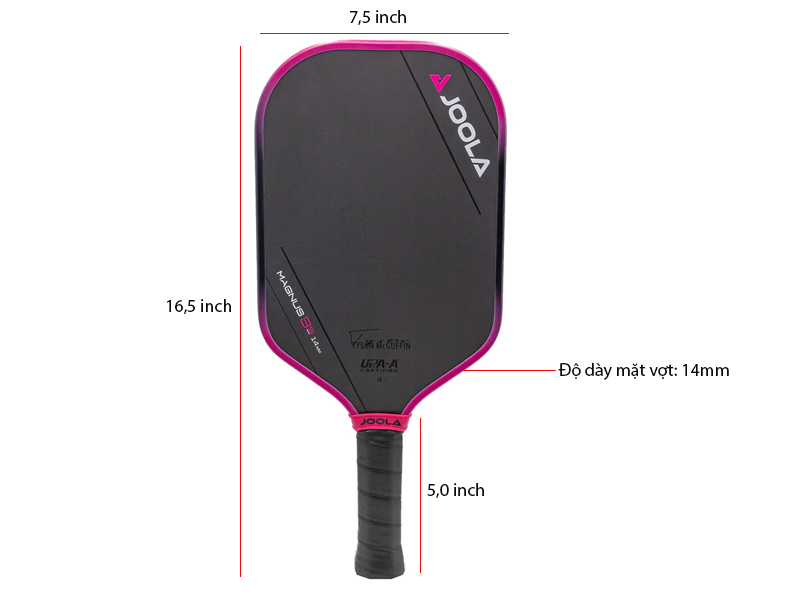 Vợt Pickleball Joola Tyson Mcguffin Magnus 3S 14mm 4 Kích thước vợt Joola Tyson Mcguffin Magnus 3S 14mm