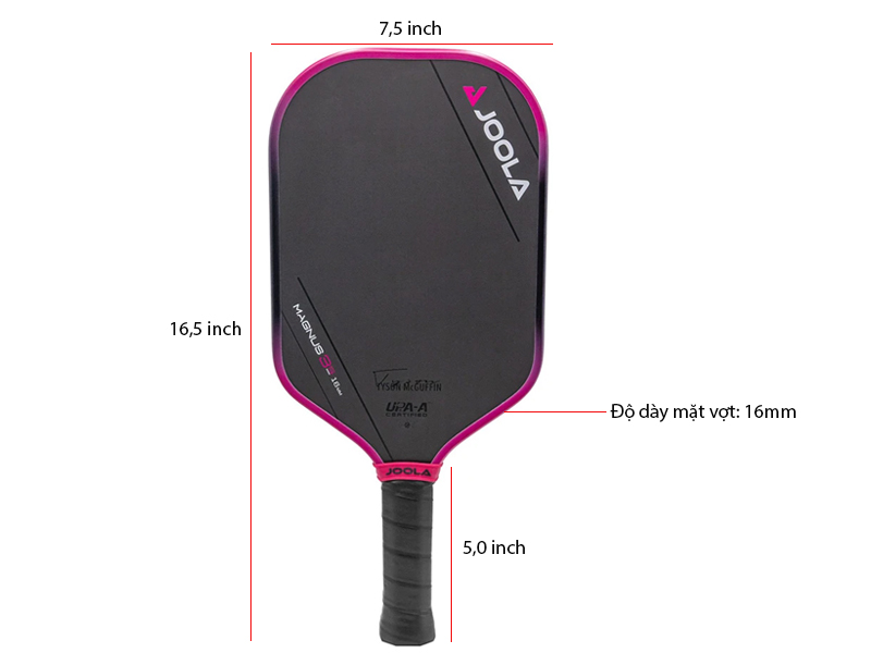 Vợt Pickleball Joola Tyson Mcguffin Magnus 3S 16mm 4 Kích thước vợt Joola Tyson Mcguffin Magnus 3S 16mm