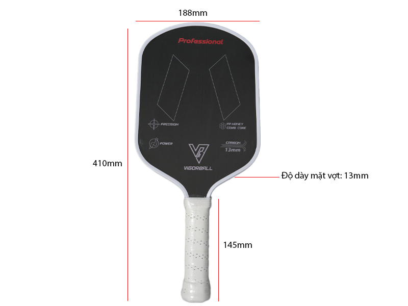 Vợt Pickleball 3K Carbon 5 Kích thước vợt Pickleball 3K Carbon