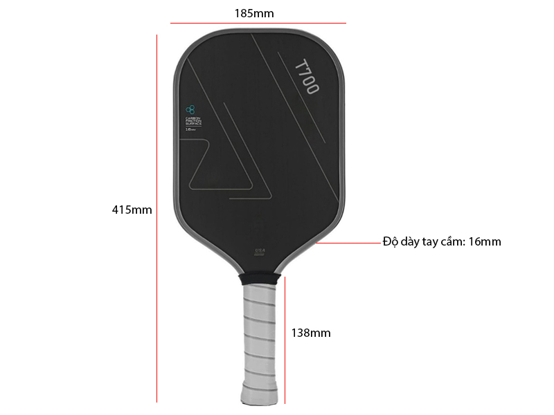 Vợt Pickleball Joola T700 6 Kích thước vợt Pickleball Joola T700