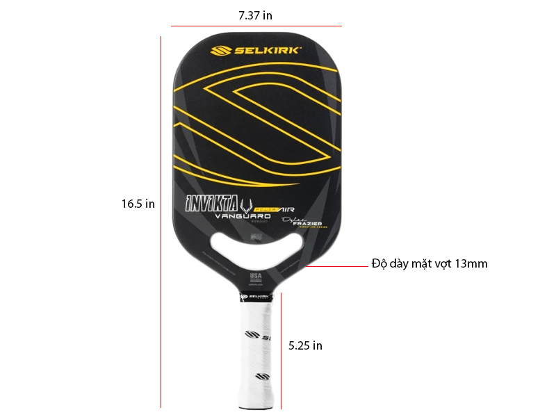Kích thước vợt Selkirk Vanguard Power Air Invikta Dylan Frazier