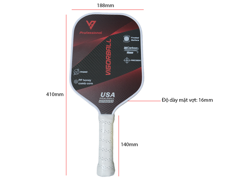 Vợt Pickleball Vigorball Professional 4 Kích thước vợt Pickleball Vigorball Professional