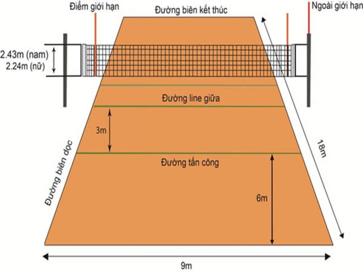 Kích thước sân đá cầu tiêu chuẩn