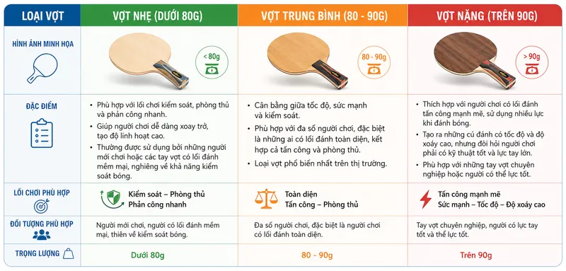 chọn vợt theo trọng lượng