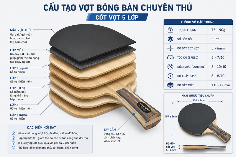 Vợt bóng bàn chuyên thủ là gì? 5 Cách chọn vợt đúng 2 cấu tạo vợt bóng bàn chuyên thủ