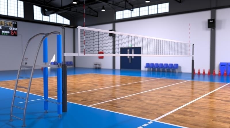 Dụng cụ bóng chuyền trên sân đấu