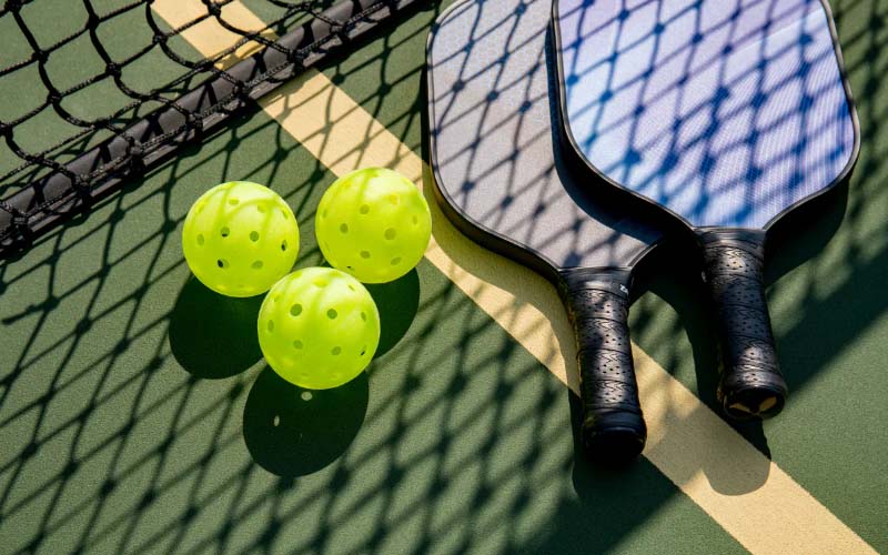 Quả bóng và vợt pickleball 