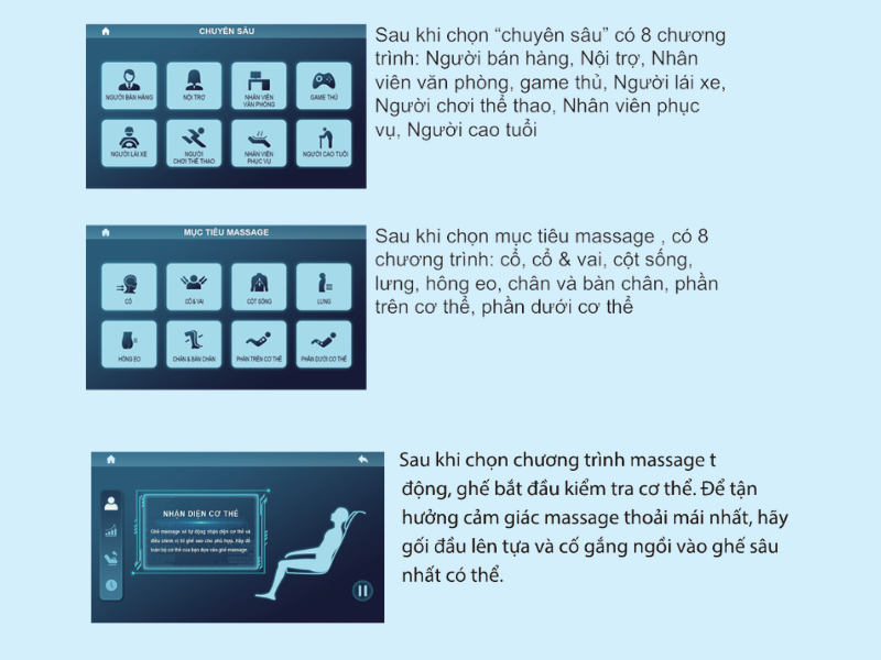 Ghế massage Oreni OR-450 3 Chế độ massage trên ghế massage OR-450