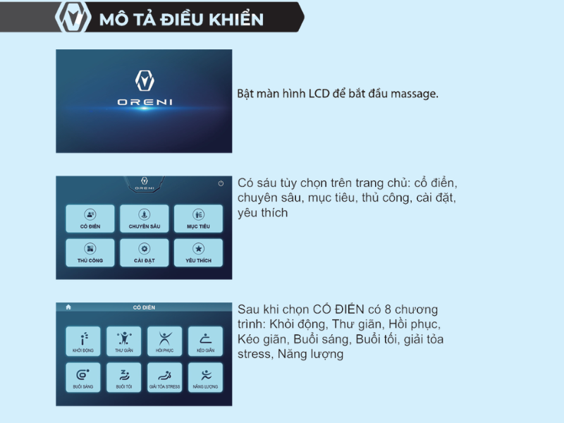 Ghế massage Oreni OR-450 2 Hướng dẫn sử dụng bảng điều khiển ghế massage Oreni OR-450