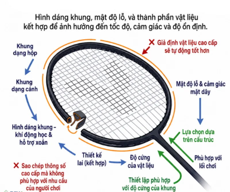 Cấu tạo khung vợt cầu lông