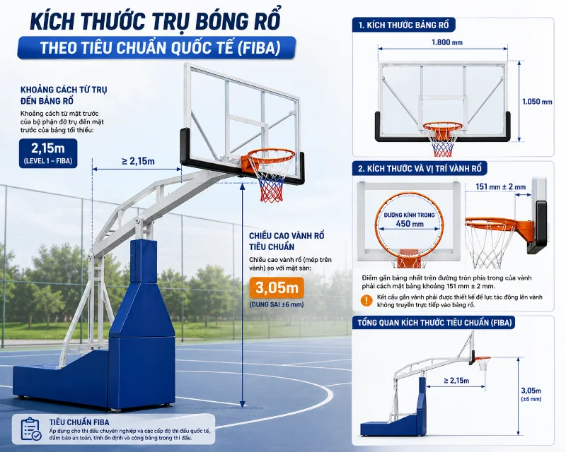 Kích thước trụ bóng rổ theo tiêu chuẩn quốc tế