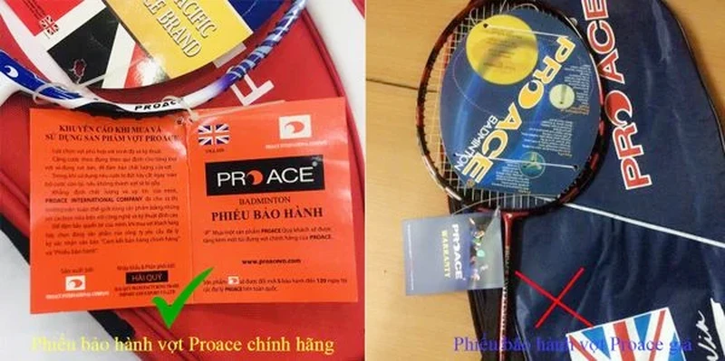 phân biệt vợt proace thật giả qua phiếu bảo hành
